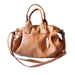 Jessica Simpson Tan Pebbled Faux Leather Studded Satchel Crossbody Handbag